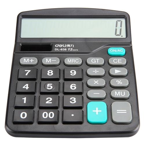 得力计算器838财务用12位数大按键大屏幕太阳能计算机办公用品